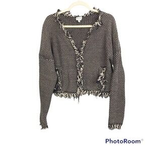 Tracy Reese basketweave and fringe long sleeve tweed jacket size M